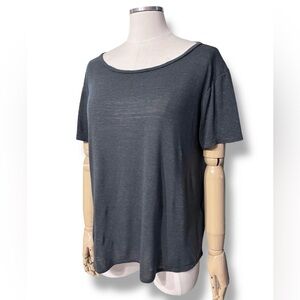 RAG & BONE JEANS SLATE Grey Scoop Neck Silk Blend Slub Knit Short Sleeve Top